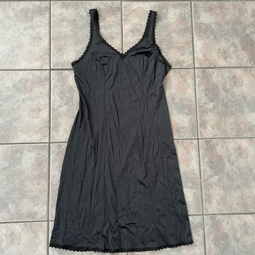 Vintage Sears full slip Size 36 solid Black lace trim